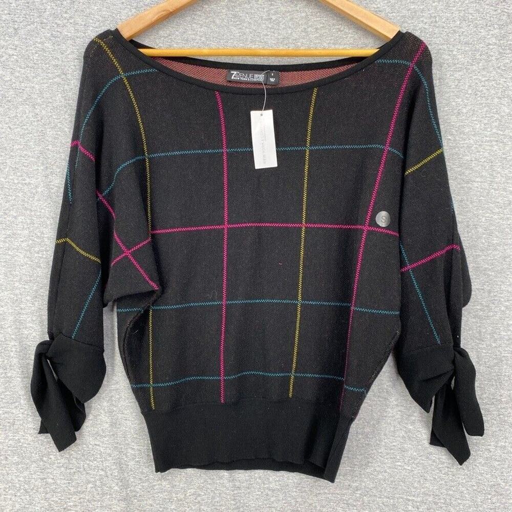 New York & Co Sweater Womens Small Black 7th Ave 3/4 Knotted Sleeve NEW